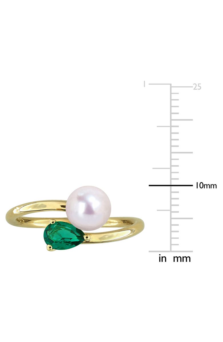DELMAR Cultured Pearl & Lab-Grown Emerald Crossover Ring, Alternate, color, Green