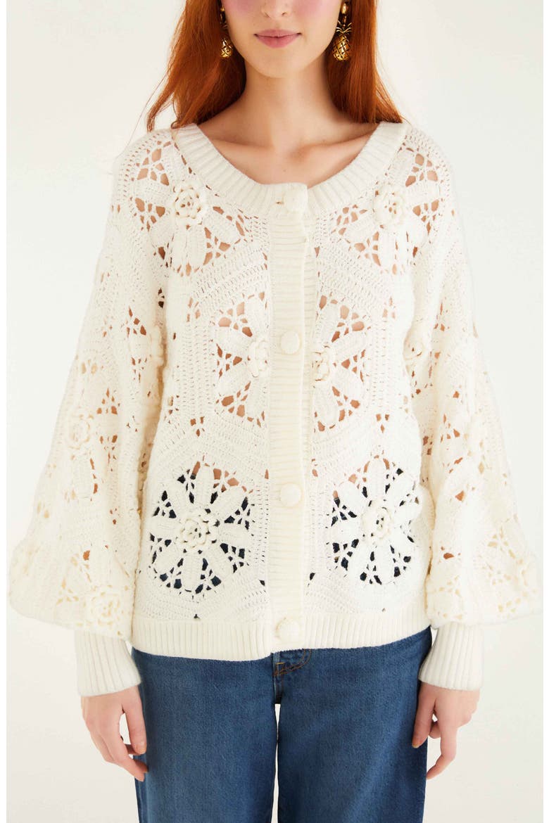 3D Flower Cardigan, Alternate, color, OFF-WHITE