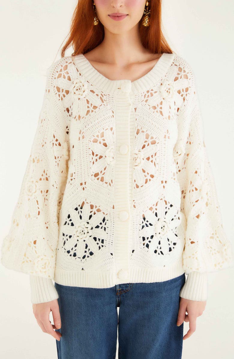 FARM Rio 3D Flower Cardigan, Alternate, color, Off-White