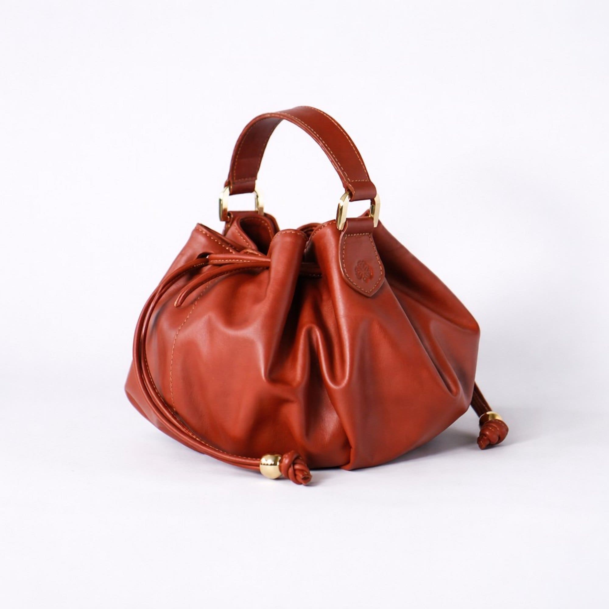 Lunaire Pleated Leather Handbag, Alternate, color, Cognac