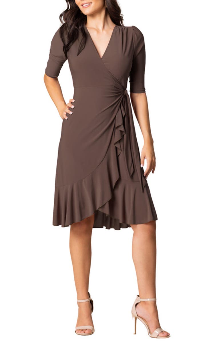 Kiyonna Whimsy Midi Wrap Dress, Main, color, Java