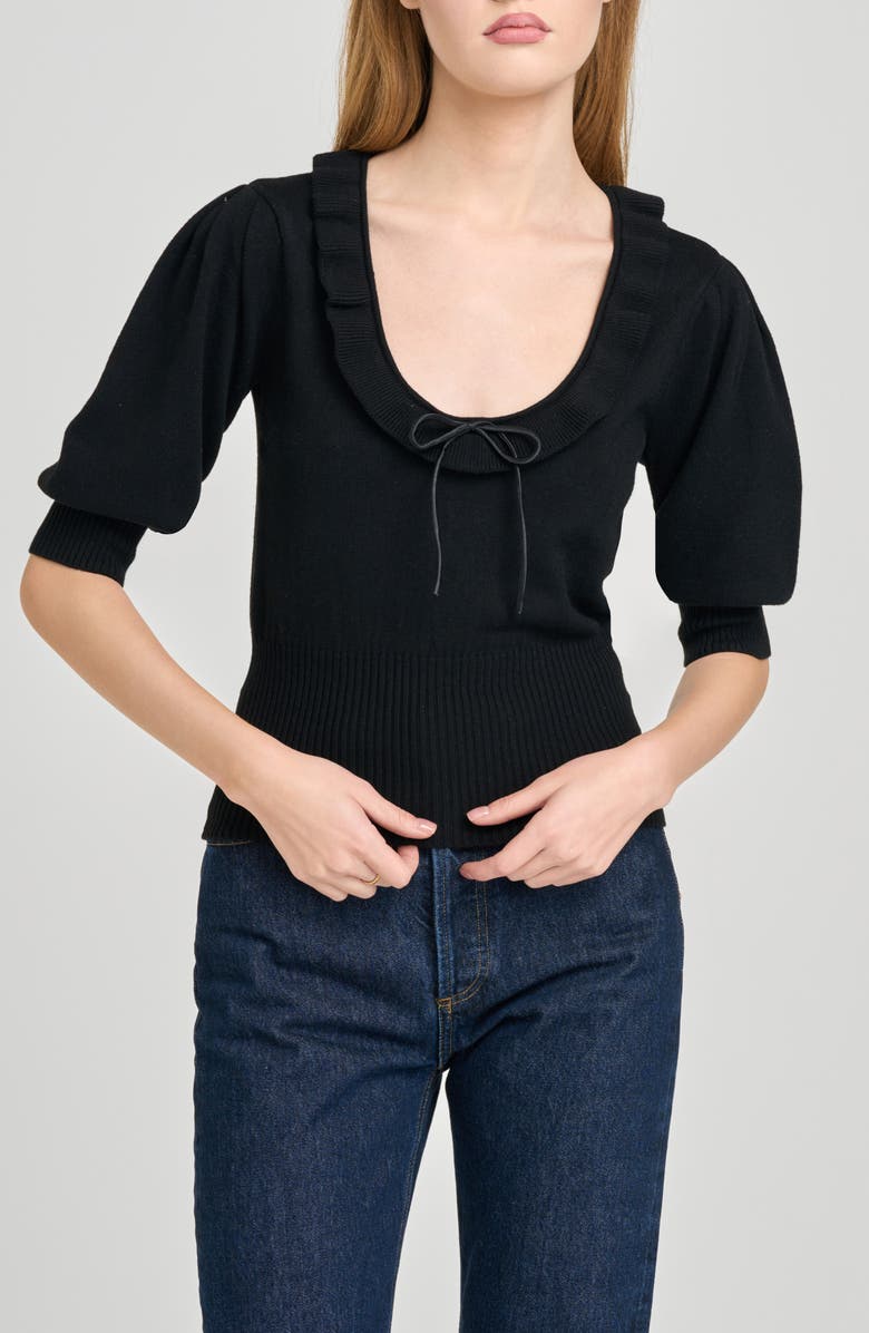 WAYF Paulina Puff Sleeve Sweater, Alternate, color, Black