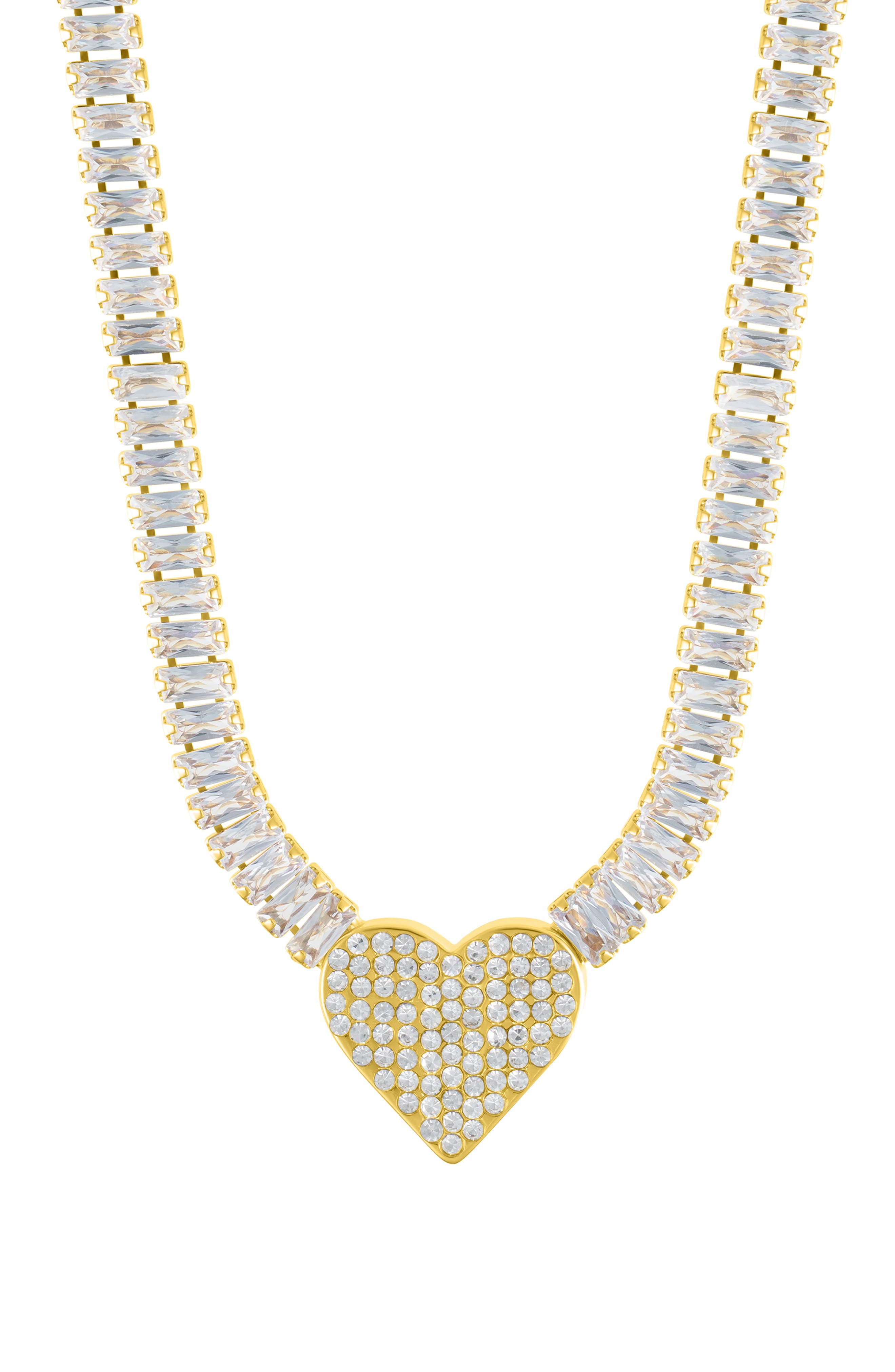 Adornia Crystal Heart Pendant Baguette Tennis Necklace