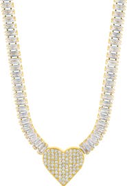 Adornia Crystal Heart Pendant Baguette Tennis Necklace