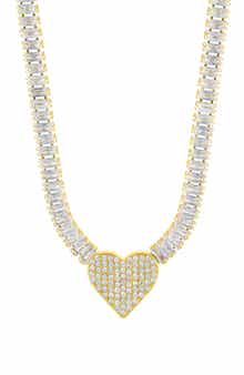 Adornia Crystal Heart Pendant Baguette Tennis Necklace