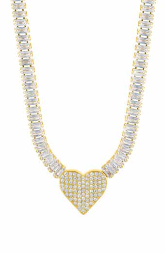 Adornia Crystal Heart Pendant Baguette Tennis Necklace