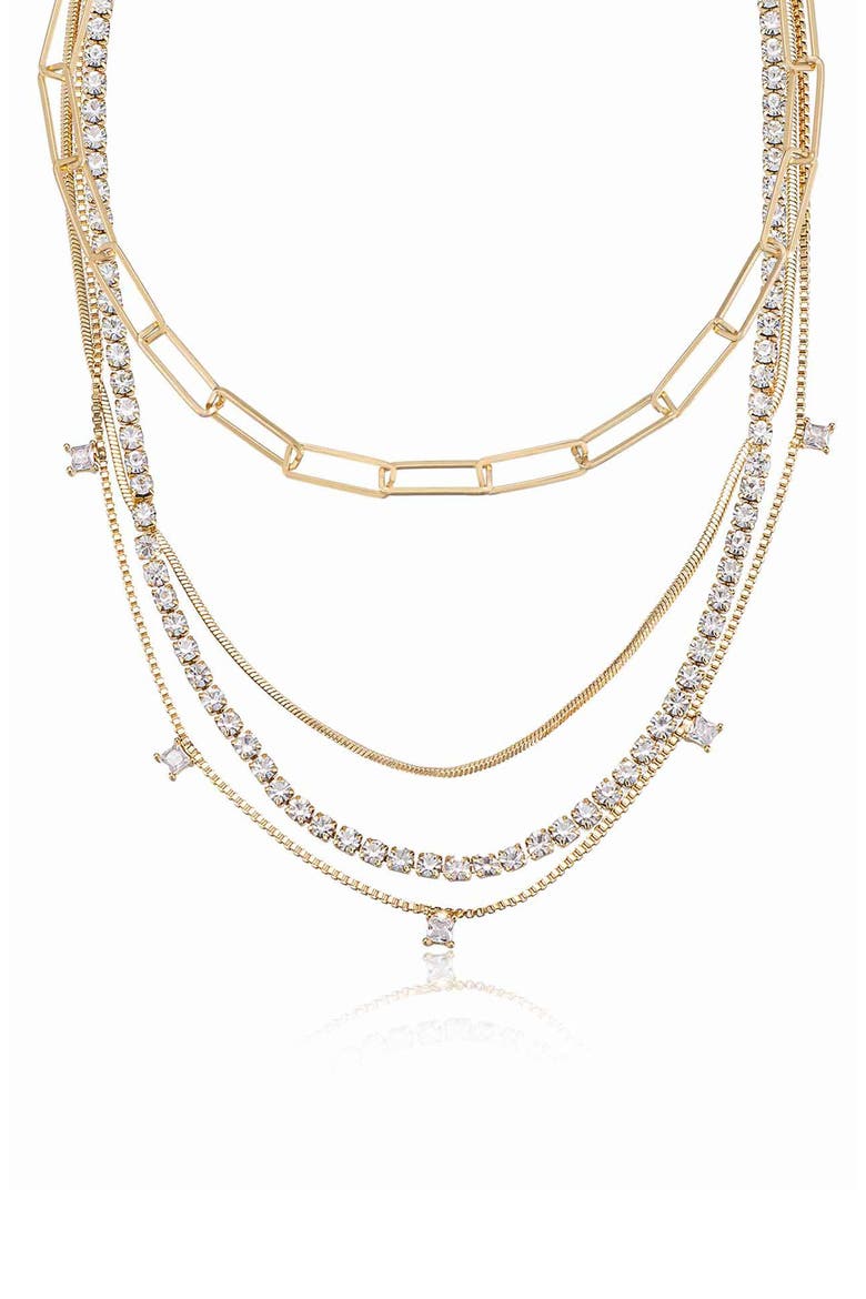 Set of 4 Crystal & Chain Link Necklaces, Alternate, color, GOLD