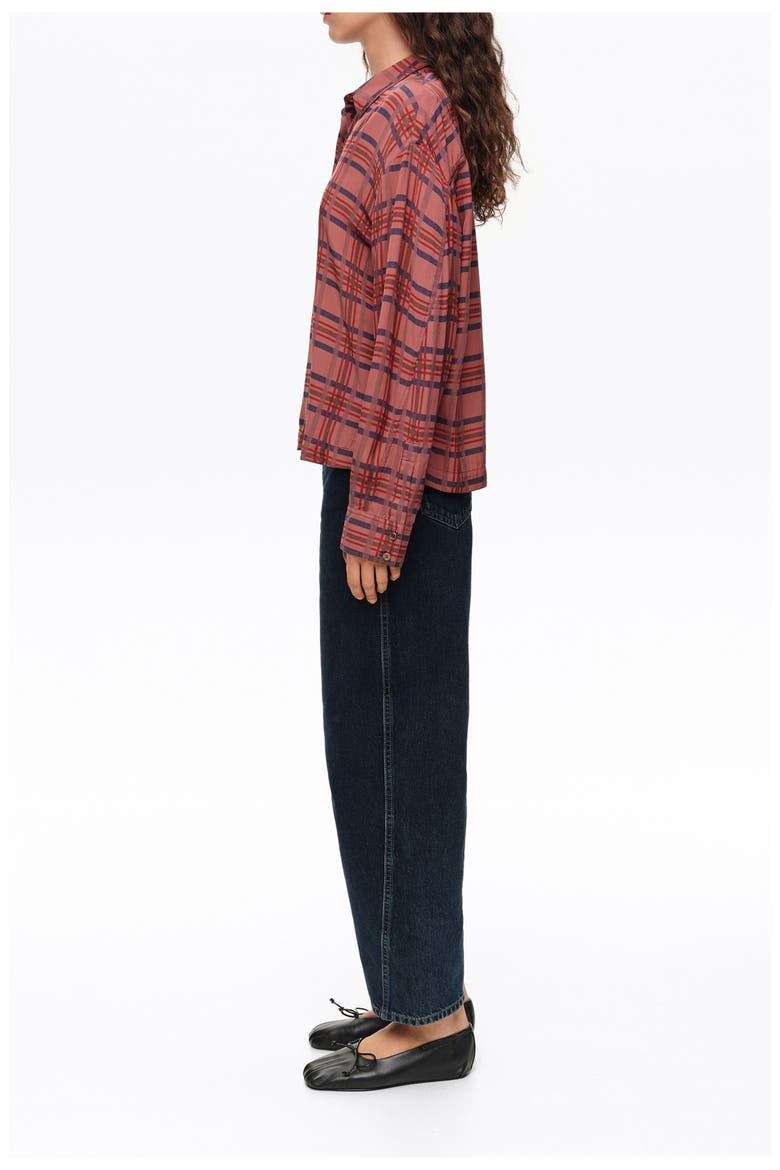 Checked Boxy Fluid Shirt, Alternate, color, GARNET
