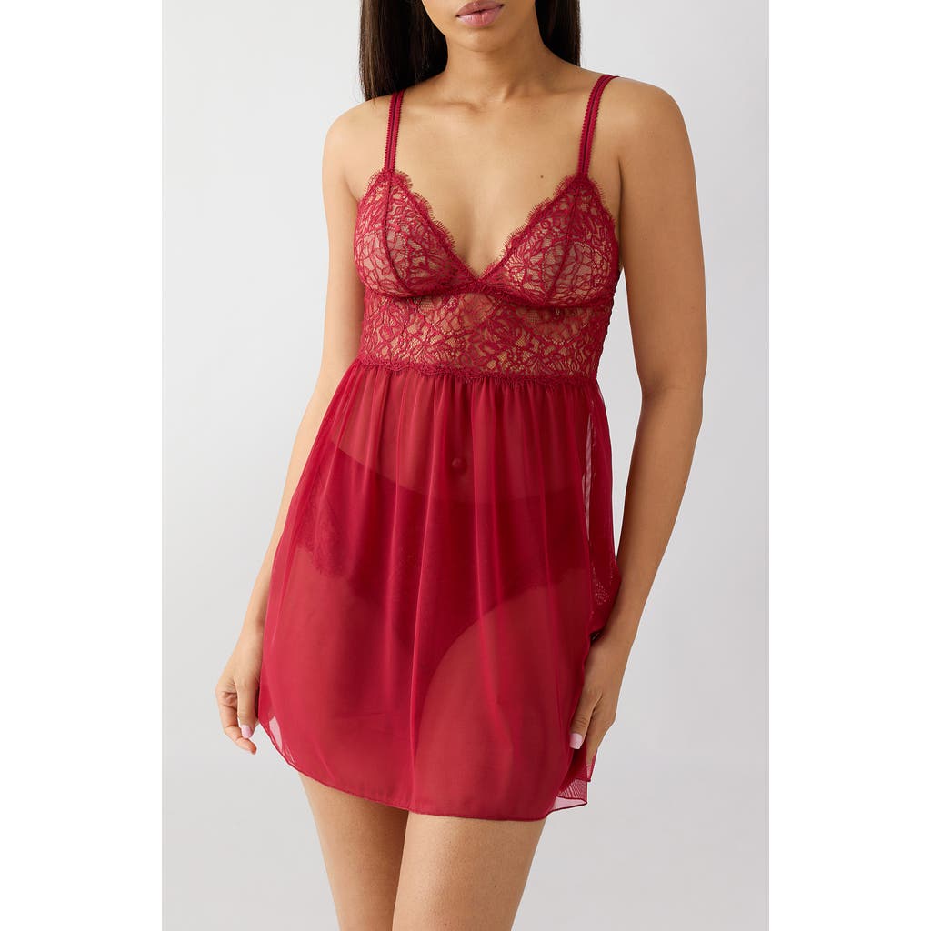 B.tempt'd By Wacoal It's On Lace & Mesh Chemise In Red