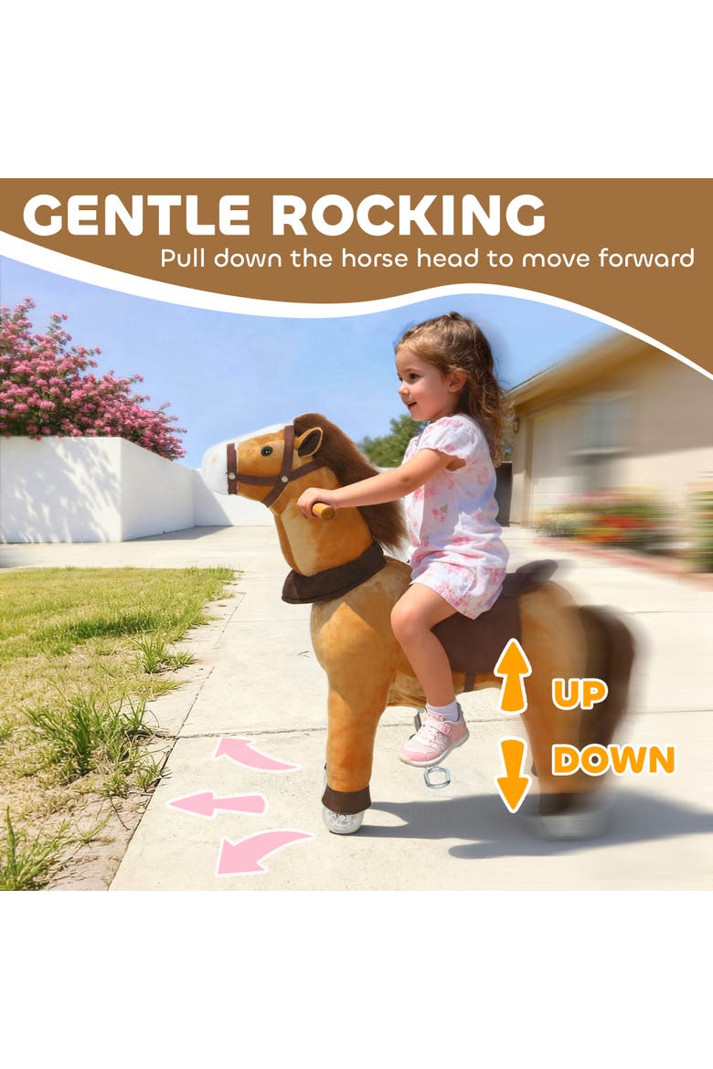 Ride on Horse for Kids Plush Riding Pony Walking Horse Animal with Rolling Wheels for Active Play, Alternate, color, Brown