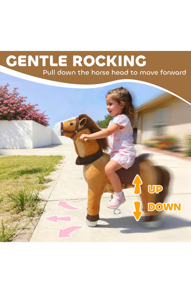 Qaba Ride on Horse for Kids Plush Riding Pony Walking Horse Animal with Rolling Wheels for Active Play, Alternate, color, Brown
