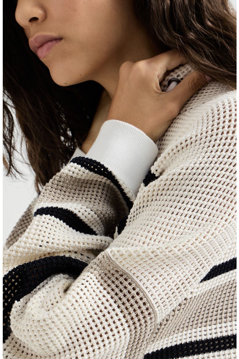 Net hooded cardigan with zipper, Alternate, color, White