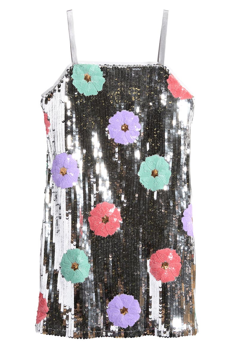 Kids' Floral Sequin Dress, Main, color, SILVER/MULTI