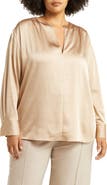 Vince Smocked Shoulder Long Sleeve Satin Blouse