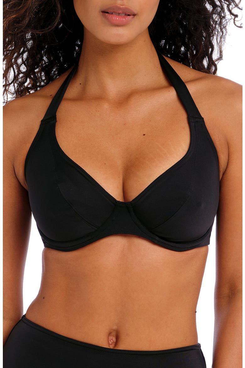 Jewel Cove Underwire Banded Halter Bikini Top, Main, color, PLAIN BLACK