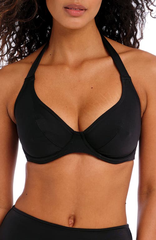Freya Jewel Cove Underwire Banded Halter Bikini Top in Plain Black 