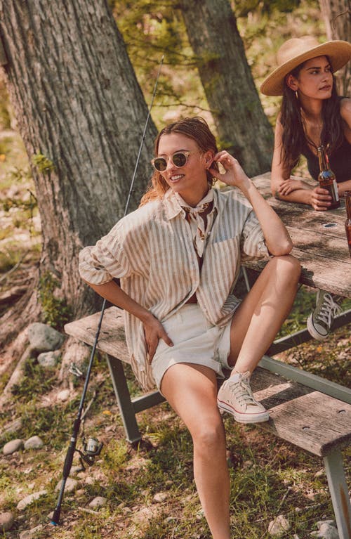 Faherty Laguna Linen Relaxed Shirt In Tan Lucy Stripe