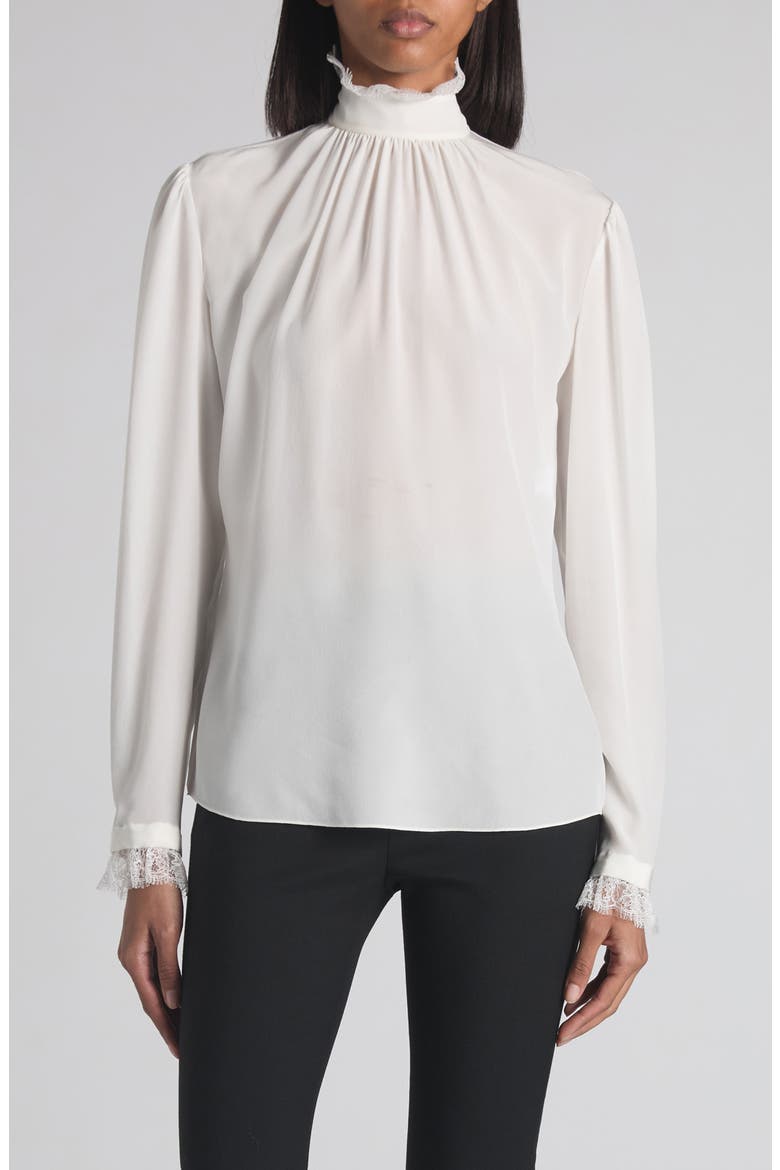 Lace Insert Silk Crêpe de Chine Top, Main, color, LIGHT IVORY