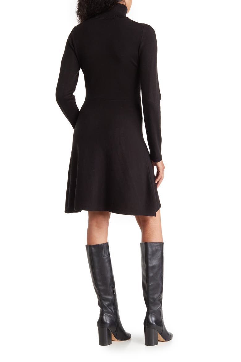 Turtleneck Fit & Flare Sweater Dress, Alternate, color, BLACK