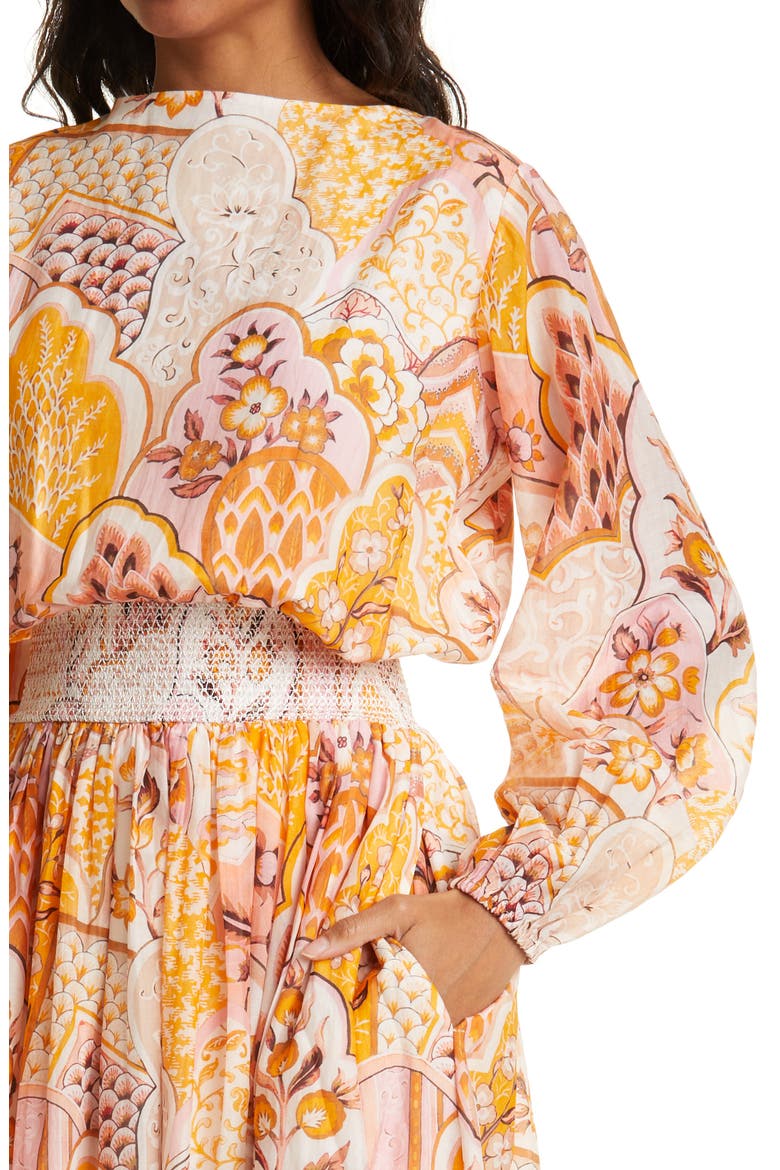Poppy Floral Mix Print Long Sleeve Cotton Dress, Alternate, color, GOLDEN WALLFLOWER