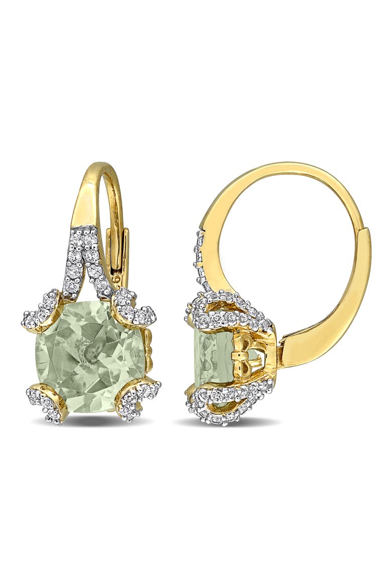 Cushion Cut Semiprecious Stone Lever-Back Earrings, Main, color, GREEN