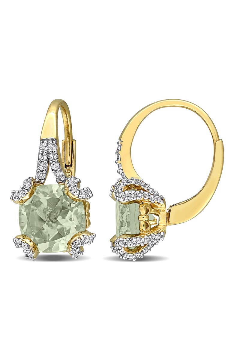 DELMAR Cushion Cut Semiprecious Stone Lever-Back Earrings, Main, color, Green