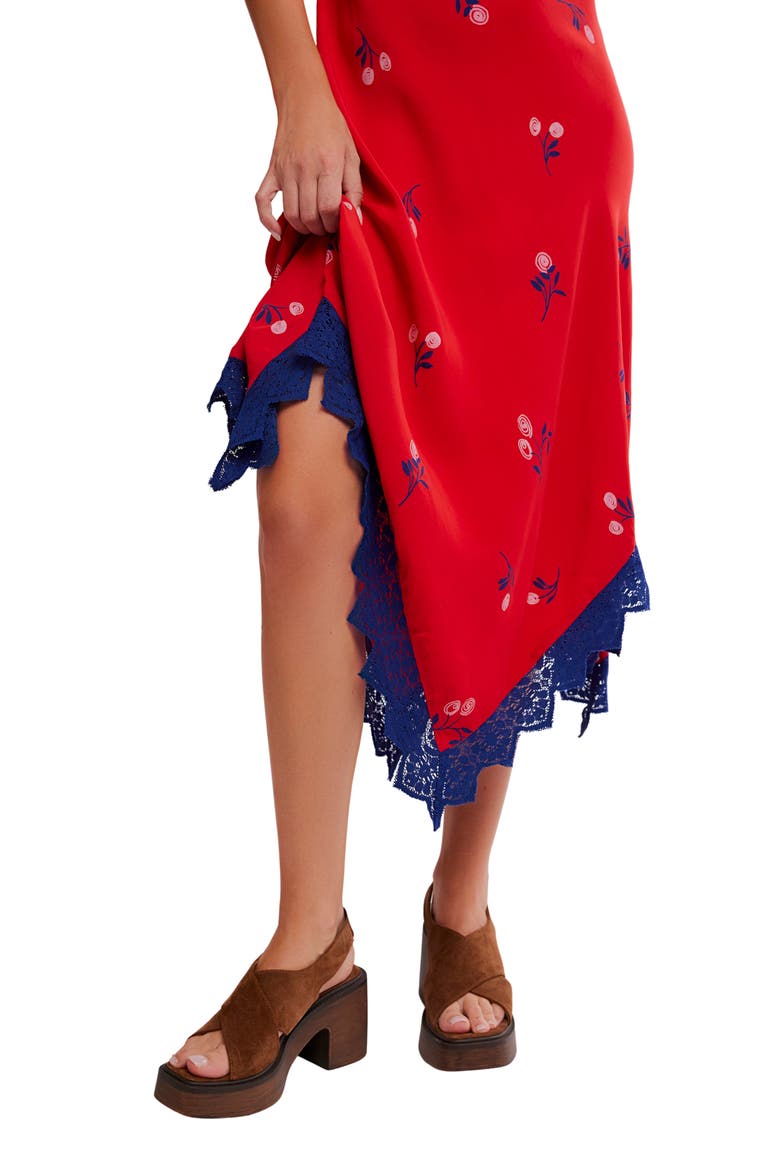 Flock Together Floral Handkerchief Hem Midi Dress, Alternate, color, CHERRY COMBO
