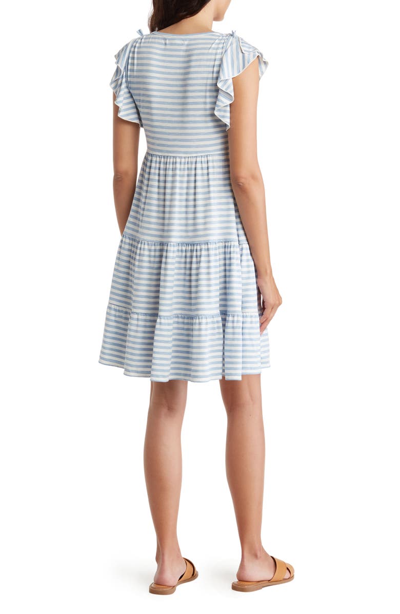 MAX STUDIO V-Neck Tiered Dress, Alternate, color, Chambray/ Ivory Even Stripe