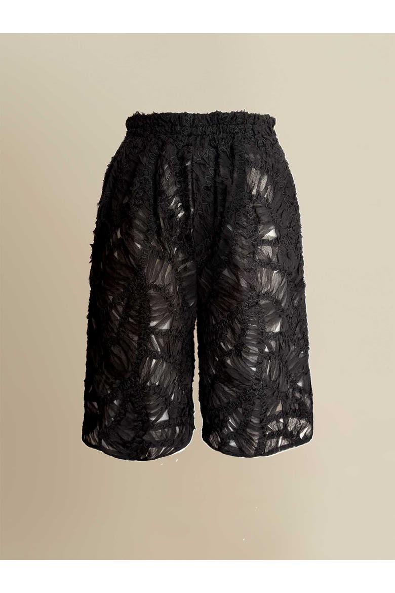 Fleur Sheer Lace Relaxed High-Waist Boyfriend Shorts, Main, color, Black
