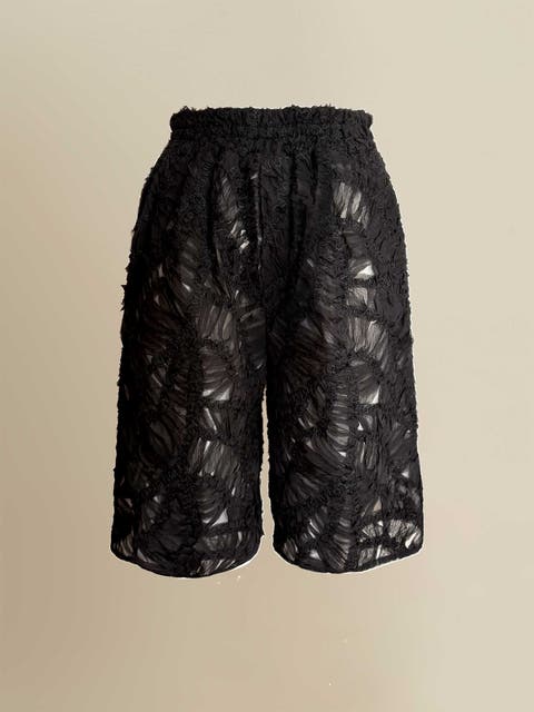 Fleur Sheer Lace Relaxed High-Waist Boyfriend Shorts