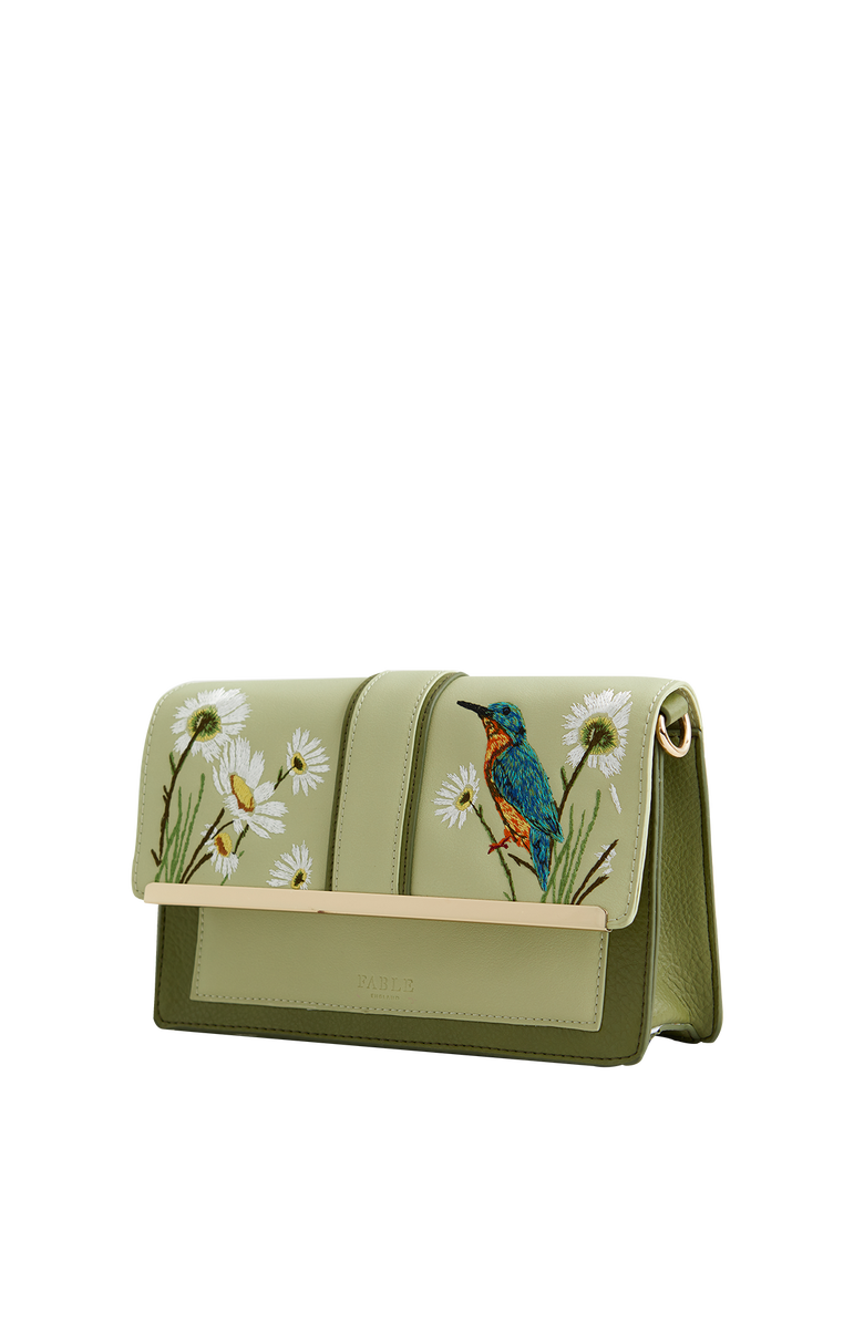 Fable England Embroidered Kingfisher Cross Body Bag, Alternate, color, Pastel Green