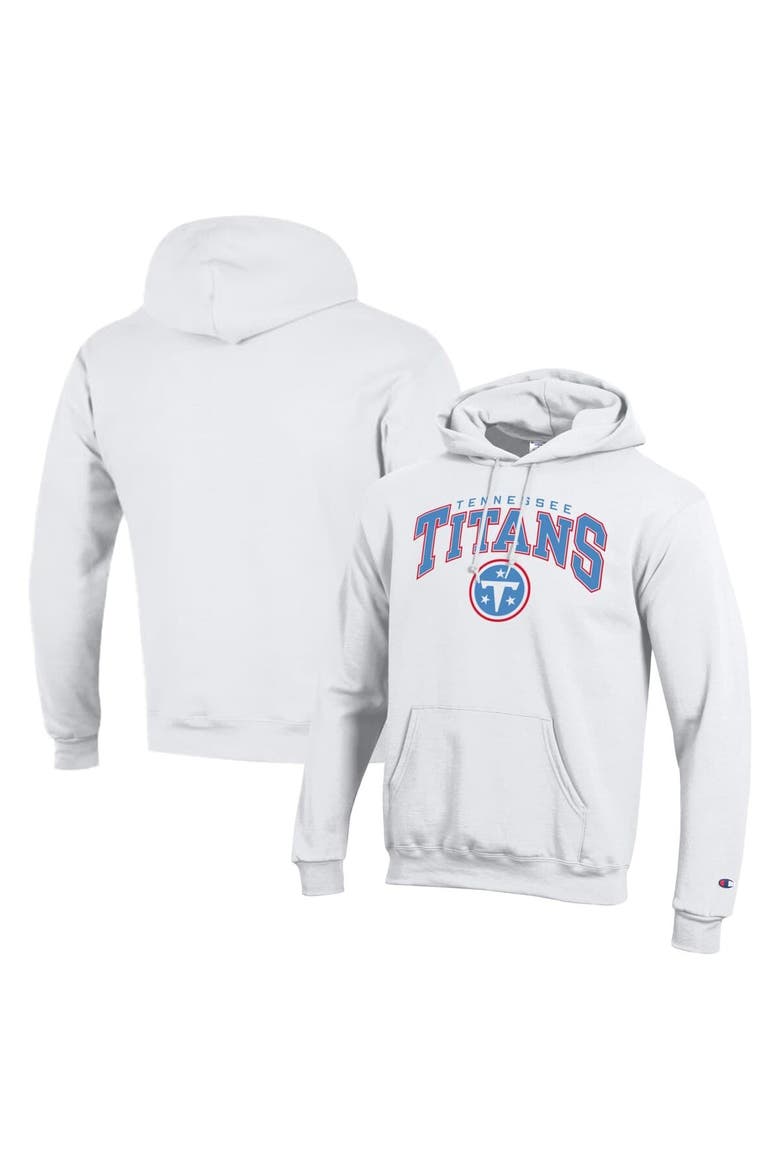 Men's Champion White Tennessee Titans Powerblend Arch over Logo Hoodie, Alternate, color, White