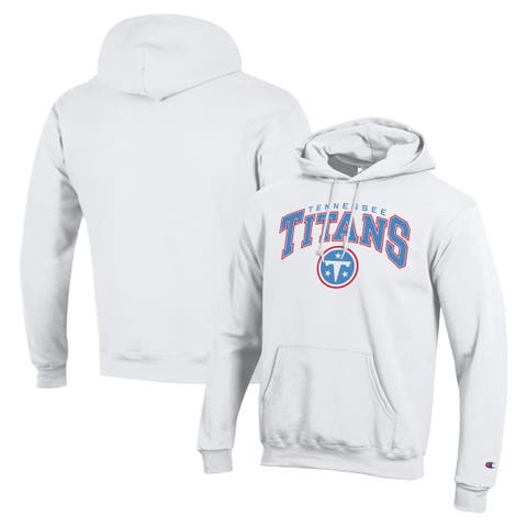 Men's Champion White Tennessee Titans Powerblend Arch over Logo Hoodie