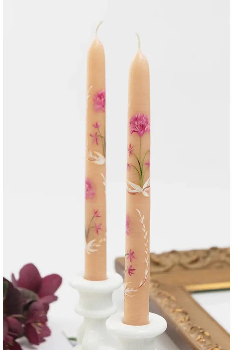 Set of 2 Hand-Painted Tapers - In Bloom, Alternate, color, Pink