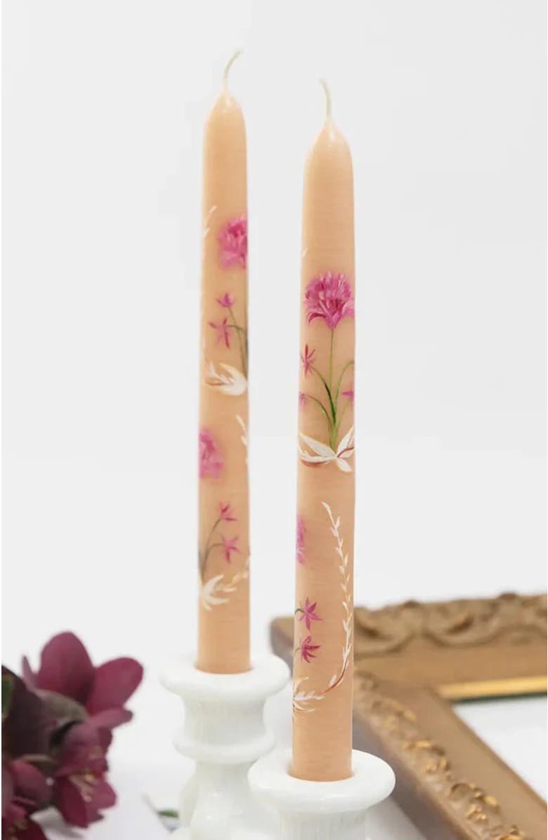 Bond & Grace Set of 2 Hand-Painted Tapers - In Bloom, Alternate, color, Pink