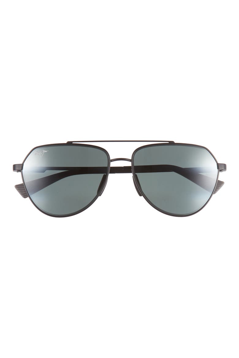 Waiwai 59mm PolarizedPlus2® Aviator Sunglasses, Main, color, MATTE BLACK W/ GREY