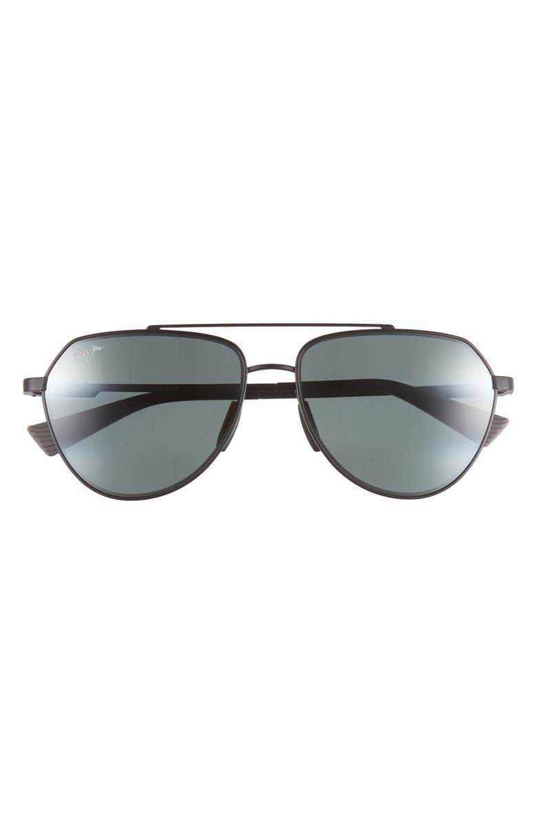 Maui Jim Waiwai 59mm PolarizedPlus2<sup>®</sup> Aviator Sunglasses, Main, color, Matte Black W/ Grey