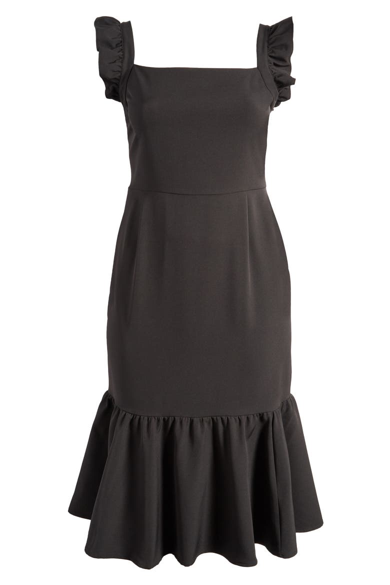 Print Ruffle Sleeve Midi Dress, Alternate, color, BLACK