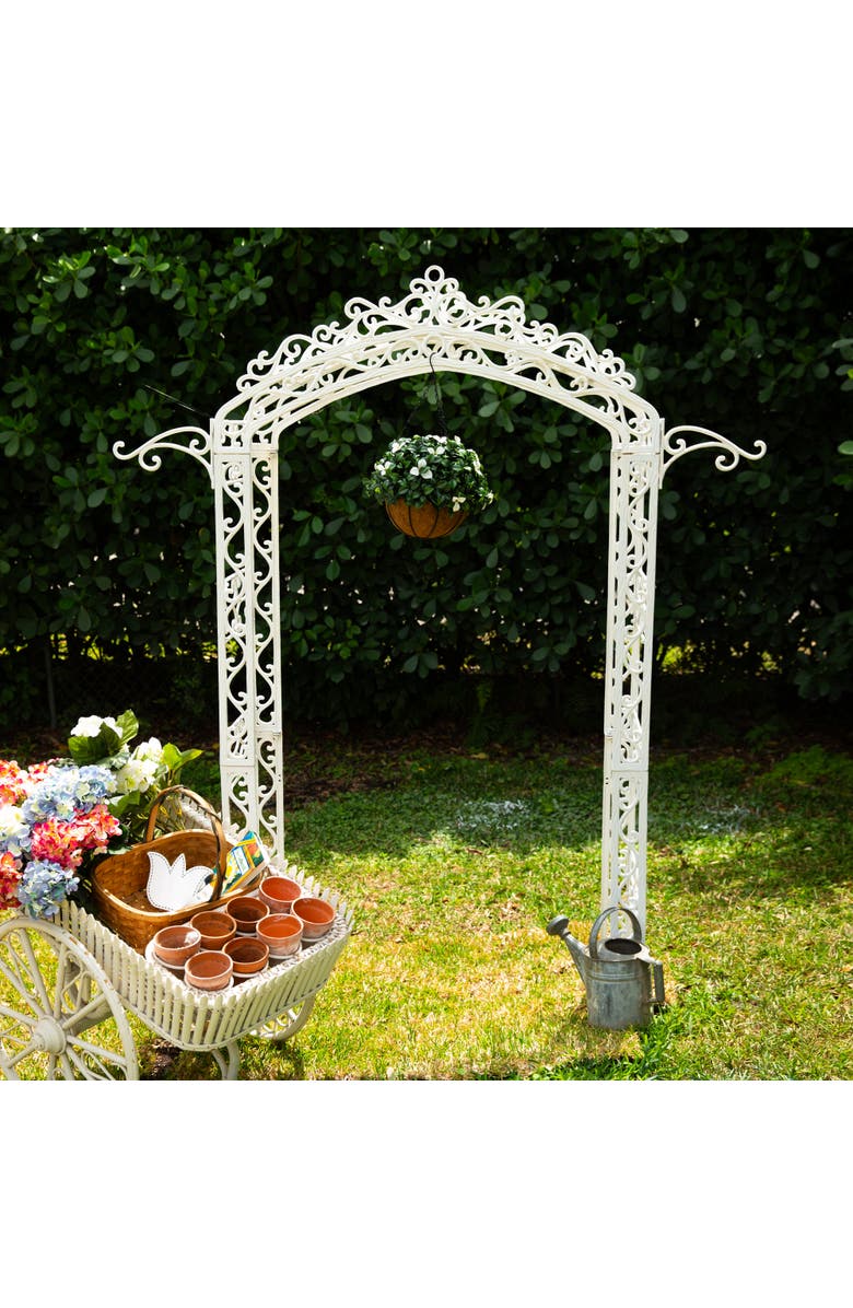 NEARLY NATURAL 18-in UV Resistant Artificial Gardenia Hanging Basket, Alternate, color, Green/White