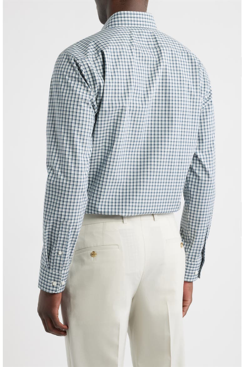 Ashborne Signature Trim Fit Cotton Check Dress Shirt, Alternate, color, TEAL ASHBORNE GINGHAM