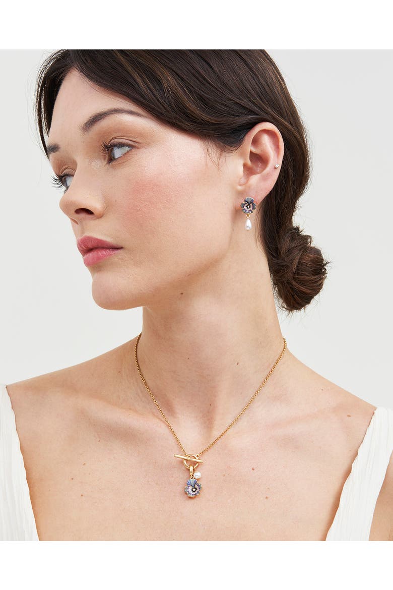 Pansy & Pearl Toggle Necklace, Alternate, color, Silver