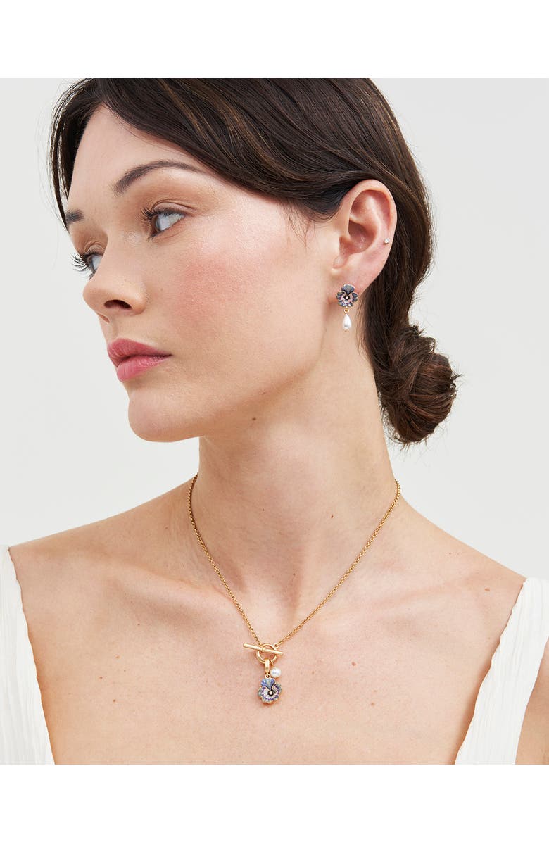 Fable England Pansy & Pearl Toggle Necklace, Alternate, color, Silver