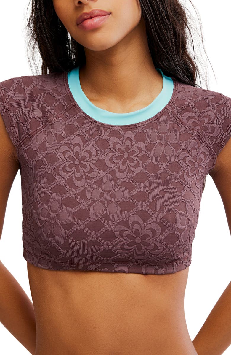 Free People Sonny Jacquard Crop Cover-Up T-Shirt, Alternate, color, Brownstone