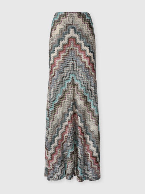 Flared Long Skirt In Viscose With Zigzag Pattern