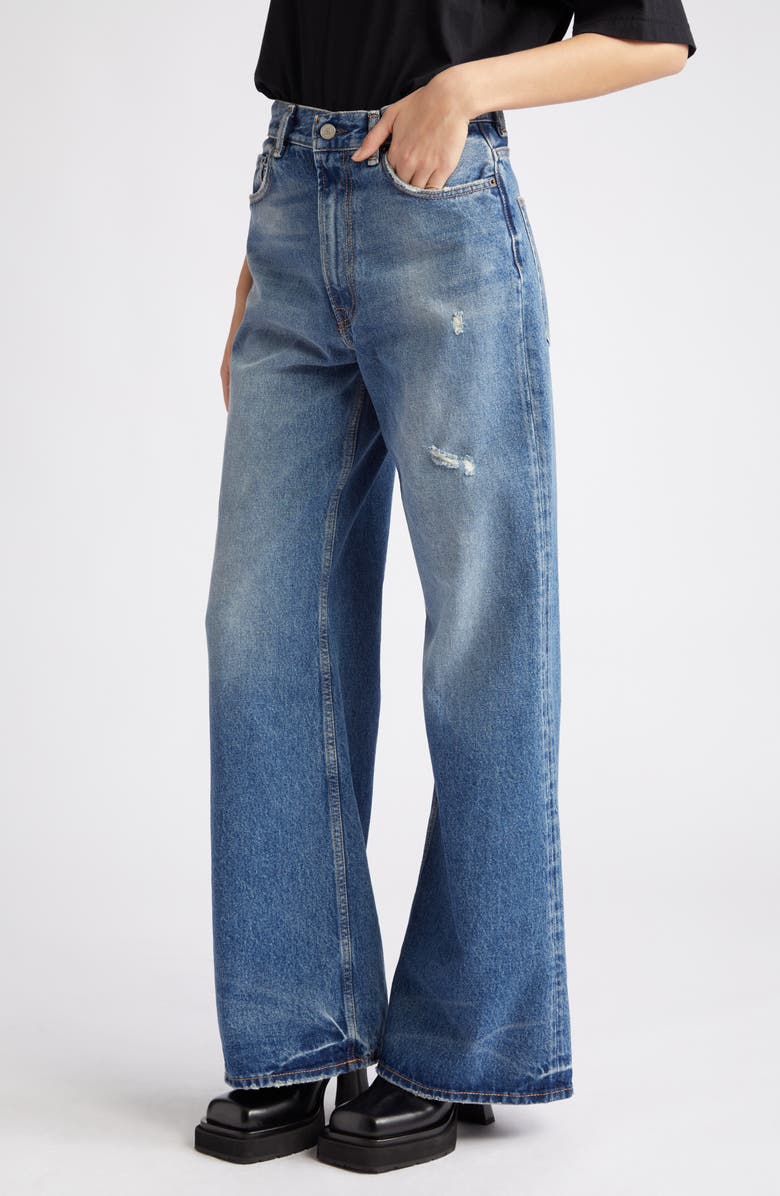 Acne Studios 2022 Organic Cotton Denim Wide Leg Jeans, Alternate, color, Mid Blue