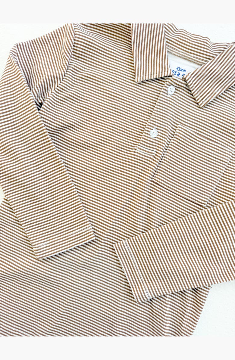 Little Paper Kids Reid Long Sleeve Polo, Alternate, color, Brown / White Stripe