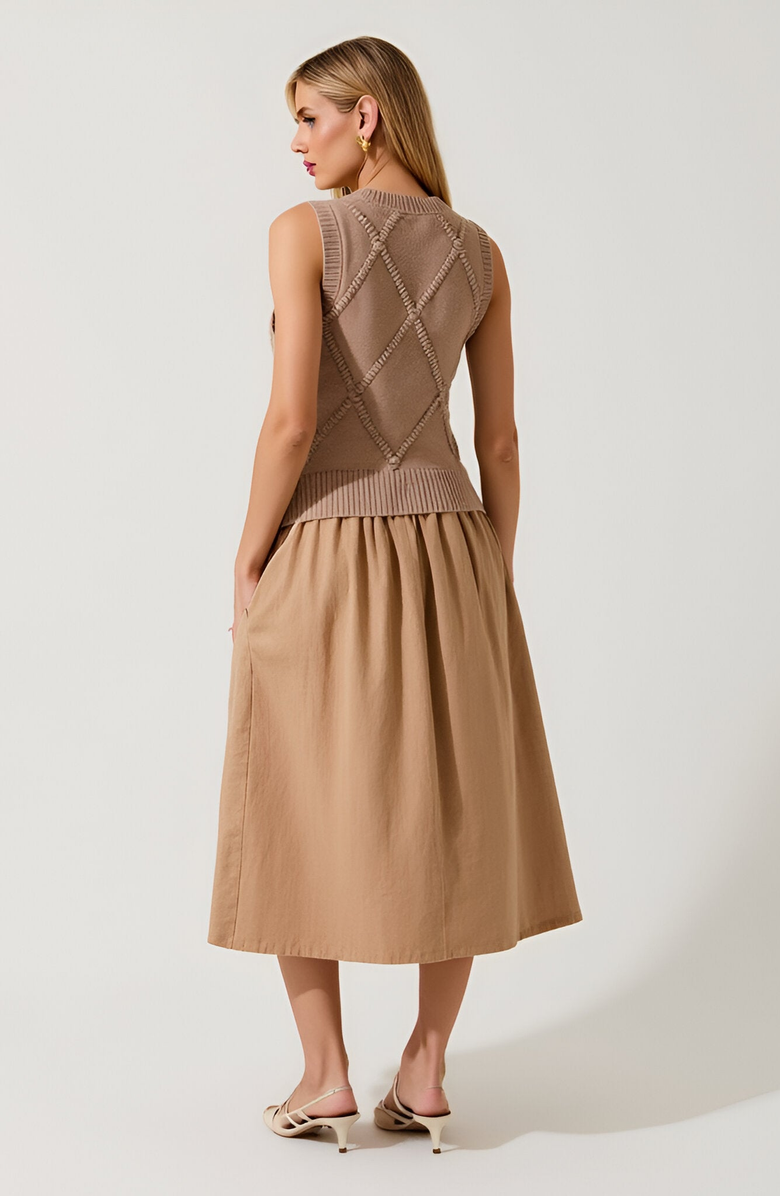 Modenaire Sleeveless Knit Dress with Diamond Texture and Flared Skirt, Alternate, color, 