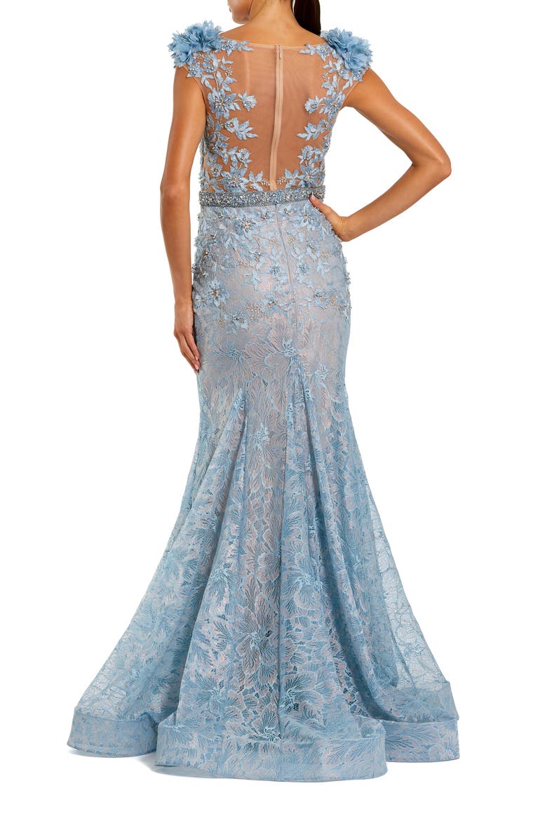 Embroidered Illusion Appliqued Bodice Trumpet Gown, Alternate, color, Powder Blue