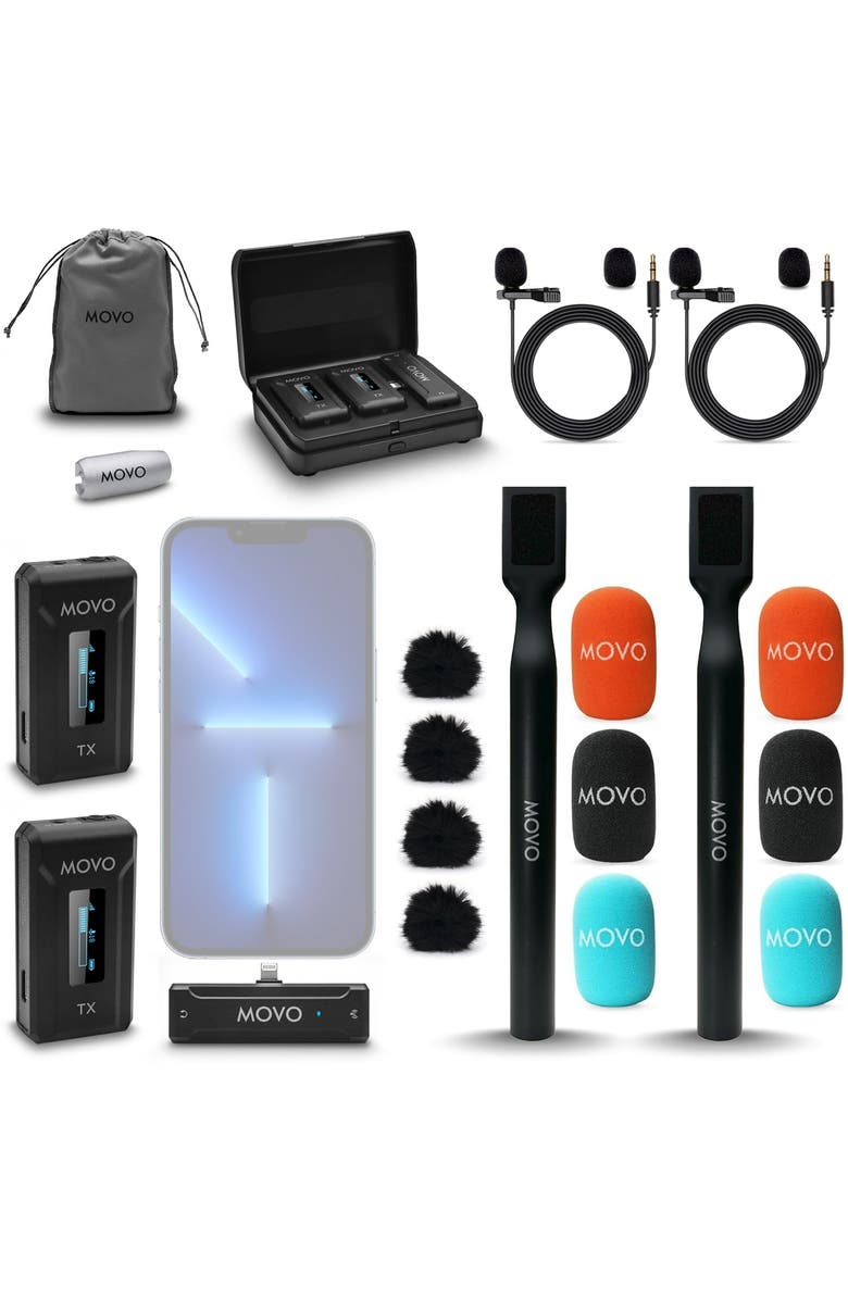 MOVO WMX-2-L-Duo Dual Wireless Lavalier Microphone for iPhone/Lightning Devices with WMX-HM Handheld Adapter, Main, color, Black