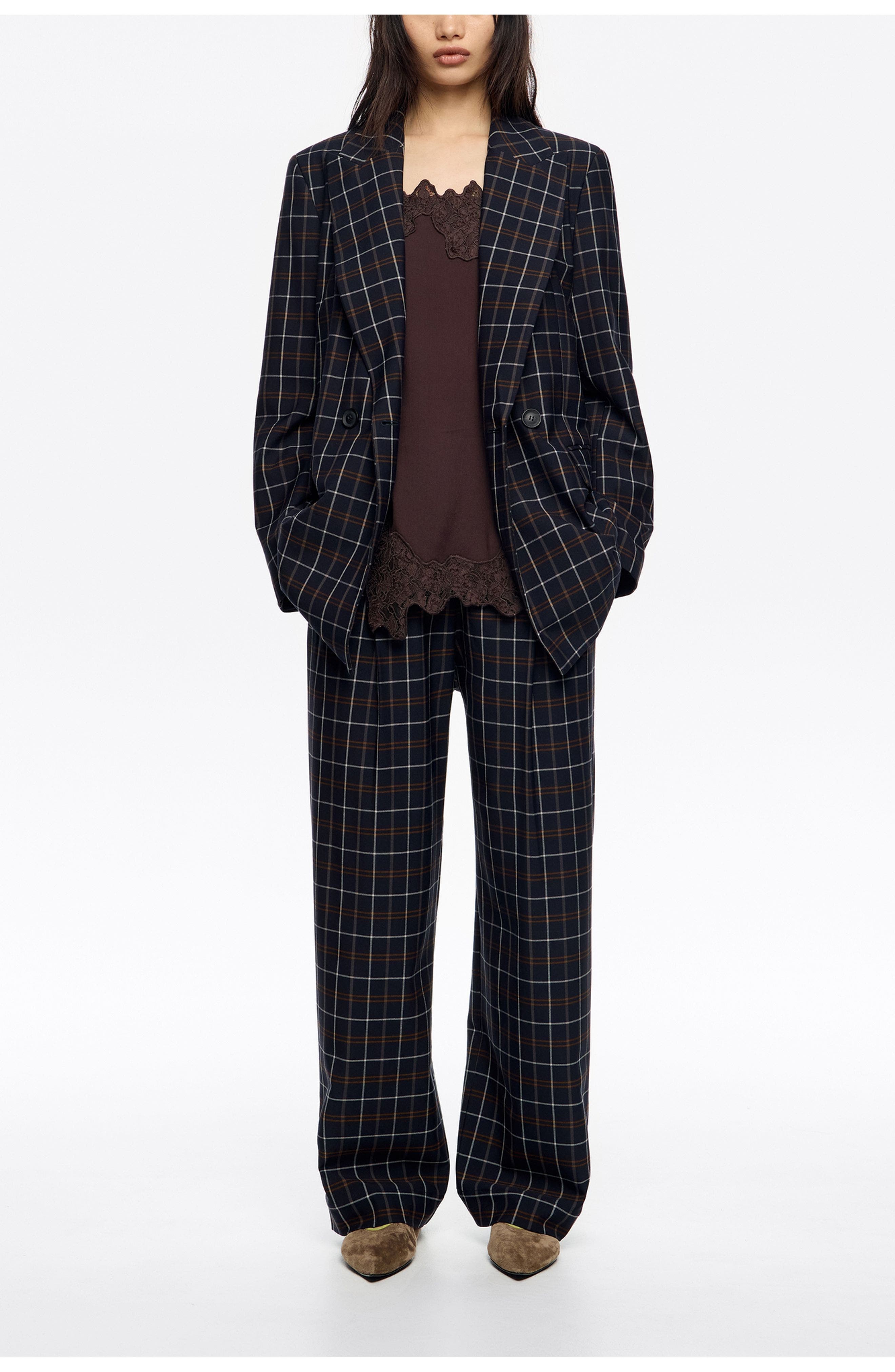 Checked Tailored Double-Breasted Jacket